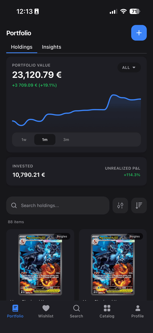 Portfolio overview with value chart and holdings