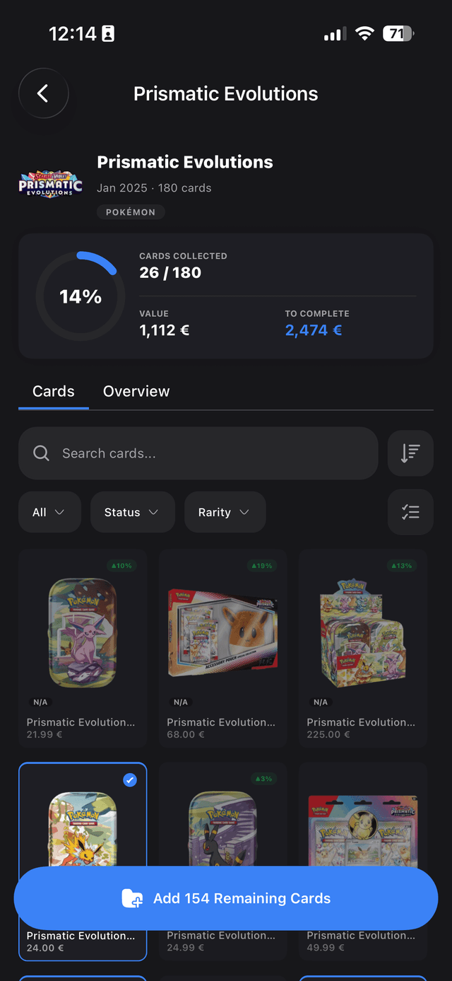Set detail with collector dashboard